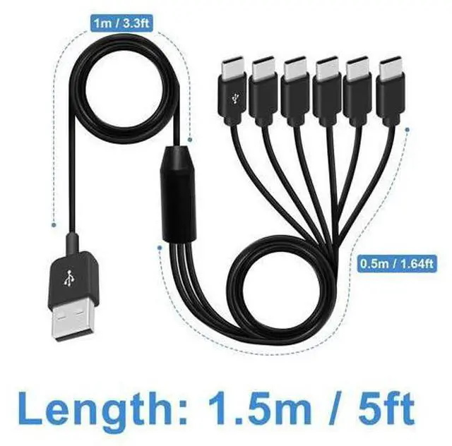 Alt view image 7 of 7 - Vszerda USB A to USB C Splitter Cable, Multi USB C Splitter Cable, 6 in 1 USB 2.0 Type A Male to 6 Type C Male Charging Cord, for USB Type-C Phone, Tablet, 5ft (Pack of 2)