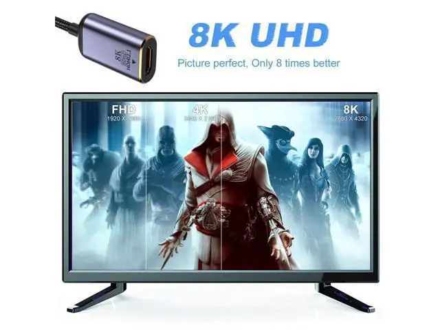 Alt view image 7 of 7 - Vszerda DisplayPort 1.4 Source to HDMI 2.0 Display 8K 60hz UHD 4K DP to HDMI Female Monitor Adapter Cable
