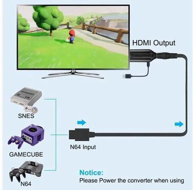 Alt view image 5 of 7 - Vszerda N64 to HDMI Converter Adapter Support Audio Video Output,HDMI Link Cable for N64 Modes,Plug and Play, Support HD 1080P/720P Display