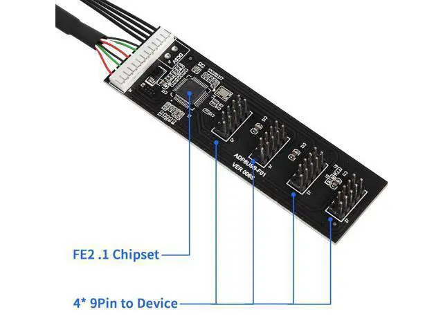 Alt view image 2 of 6 - Vszerda 9 Pin USB 2.0 to 4X 9 Pin Extension Splitter, USB 2.0 Header Splitter, Internal USB Hub USB 2.0 Splitter