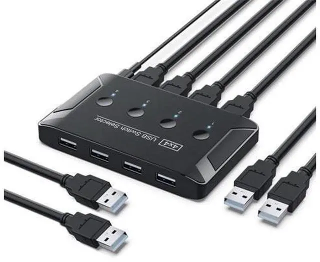 Main image of Vszerda KVM USB 2.0 Switch Selector 4 Port PCs Sharing 4 Devices for Keyboard Mouse Scanner Printer