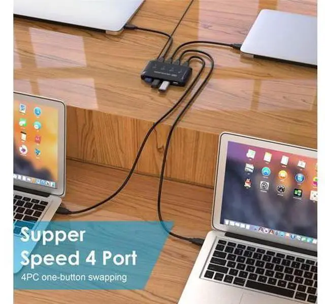 Alt view image 4 of 7 - Vszerda KVM USB 2.0 Switch Selector 4 Port PCs Sharing 4 Devices for Keyboard Mouse Scanner Printer