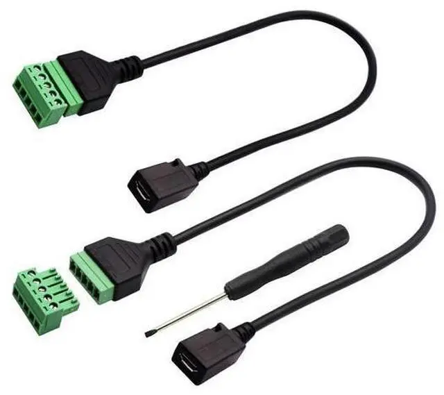 Main image of Vszerda Micro USB Screw Terminal Block Connector Cable - 2.0 Female Plug to 5 Pin/Way Female Bolt Screw Adapter with Shield Terminals (30CM/2PacCK)