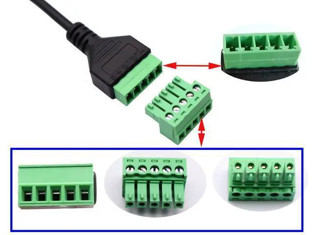 Alt view image 4 of 6 - Vszerda Type C USB Screw Terminal Block Connector Cable 2.0 Type C USB Male Plug to 5 Pin Way Female Bolt Screw with Shield terminals Pluggable Type Adapter Connector Converter Cable30CM2Pack Male