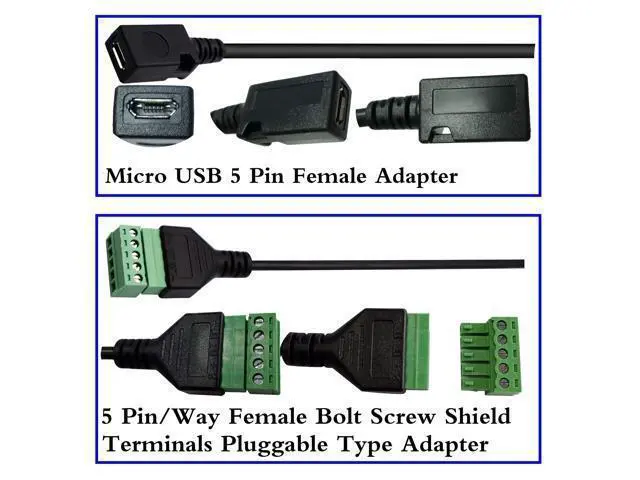 Alt view image 5 of 7 - Vszerda Micro USB Screw Terminal Block Connector Cable - 2.0 Female Plug to 5 Pin/Way Female Bolt Screw Adapter with Shield Terminals (30CM/2PacCK)