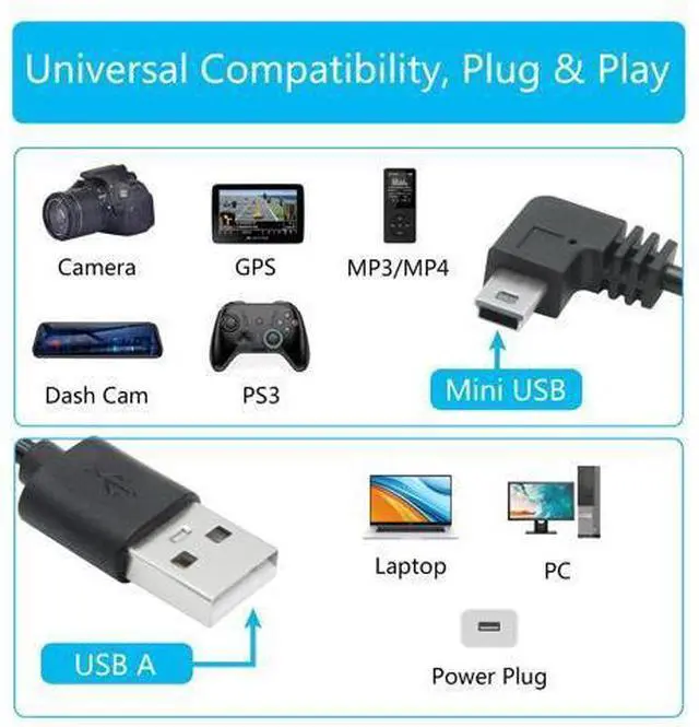 Alt view image 6 of 7 - Vszerda 90 Degree Dash Cam Mini USB Power Cord 11FT, Left Angle USB Car Camera Charging Cable, for GPS Navigator and Other Devices Charging