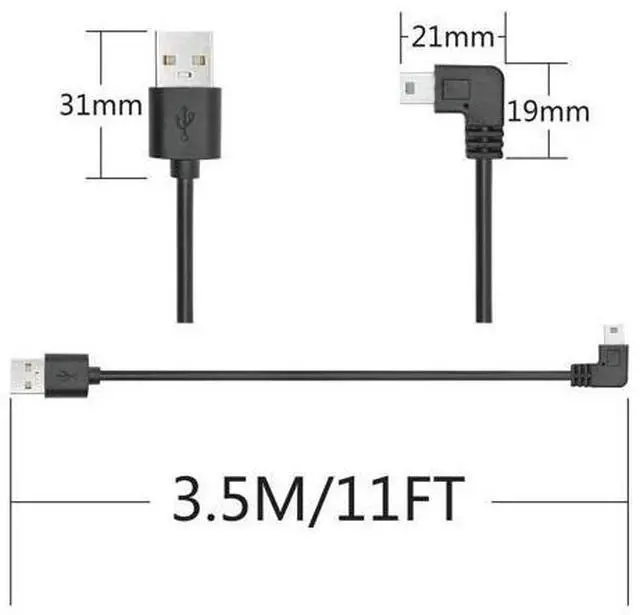 Alt view image 7 of 7 - Vszerda 90 Degree Dash Cam Mini USB Power Cord 11FT, Left Angle USB Car Camera Charging Cable, for GPS Navigator and Other Devices Charging