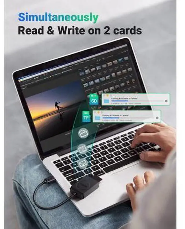 Alt view image 4 of 7 - UGREEN SD Card Reader USB 3.0 Dual Slot Flash Memory Card Reader TF SD SDXC SDHC MMC RS-MMC Micro SDXC Micro SDHC UHS-I for Mac Windows Linux Chrome Read 2 Cards Simultaneously