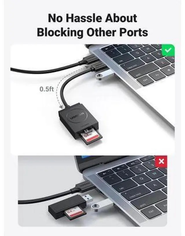 Alt view image 5 of 7 - UGREEN SD Card Reader USB 3.0 Dual Slot Flash Memory Card Reader TF SD SDXC SDHC MMC RS-MMC Micro SDXC Micro SDHC UHS-I for Mac Windows Linux Chrome Read 2 Cards Simultaneously