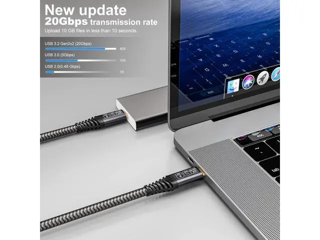 Alt view image 2 of 7 - Vszerda USB C Cable 10ft, Long C 3.2 Gen 2x2 Monitor Cable 4K, 20Gbps Data Transfer 100W Fast Charging, Compatible With Oculus Quest, MacBook Pro, HP, Portable Monitor