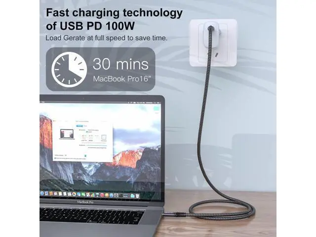 Alt view image 3 of 7 - Vszerda USB C Cable 10ft, Long C 3.2 Gen 2x2 Monitor Cable 4K, 20Gbps Data Transfer 100W Fast Charging, Compatible With Oculus Quest, MacBook Pro, HP, Portable Monitor