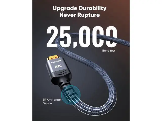 Alt view image 5 of 7 - Vszerda Long 8K HDMI Cable 25FT 48Gbps, 2.1 High Speed Gaming Cord 4K@120Hz 8K@60Hz RTX 3090 eARC 3D Compatible for PS5, UHD TV and Blu-ray Player