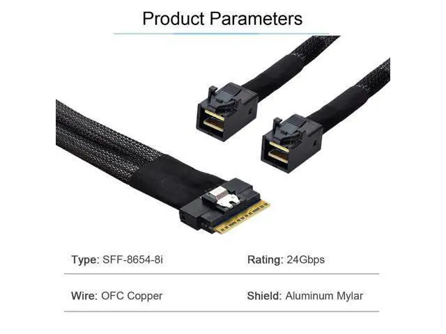 Alt view image 6 of 7 - Vszerda PCI-E Ultraport Slimline SAS Slim 4.0 SFF-8654 8i 74pin to Dual SFF-8643 4i Mini SAS HD Cable PCI-Express