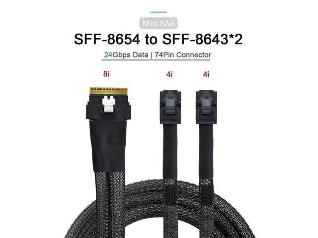 Alt view image 4 of 7 - Vszerda PCI-E Ultraport Slimline SAS Slim 4.0 SFF-8654 8i 74pin to Dual SFF-8643 4i Mini SAS HD Cable PCI-Express