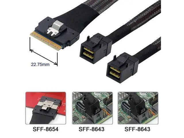 Alt view image 2 of 7 - Vszerda PCI-E Ultraport Slimline SAS Slim 4.0 SFF-8654 8i 74pin to Dual SFF-8643 4i Mini SAS HD Cable PCI-Express