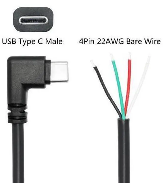 Alt view image 3 of 7 - 4Pcs Short Right Angle USB C to 4 Pin Bare Wire Open End Wire 11inch, 90 Degree USB Type C Male Plug 4 Pin Pigtail Power and Data Cable 22AWG 5V/3A, for USB Type C Device Replacement Repair DIY Cable