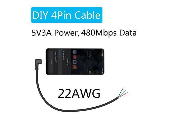 Alt view image 4 of 7 - 4Pcs Short Right Angle USB C to 4 Pin Bare Wire Open End Wire 11inch, 90 Degree USB Type C Male Plug 4 Pin Pigtail Power and Data Cable 22AWG 5V/3A, for USB Type C Device Replacement Repair DIY Cable