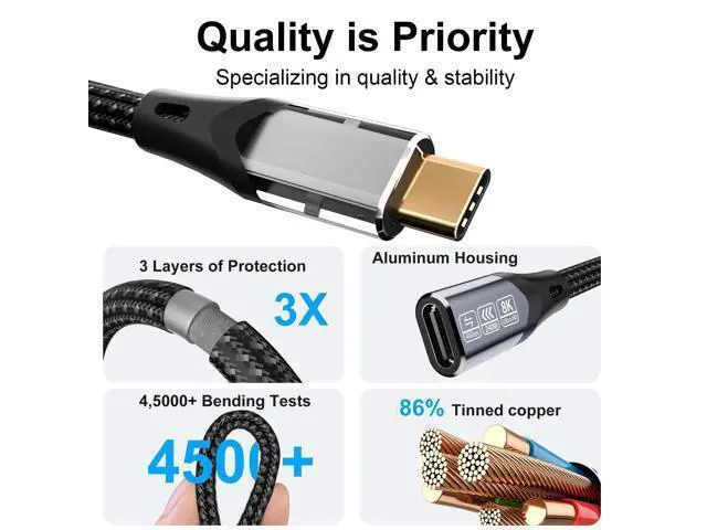 Alt view image 7 of 7 - Vszerda USB-c Extension Cable 3.3FT/1M Compatible with Thunderbolt 4 Extension Cable high Speed 40Gbps Data Transfer, USB c Male to Female, 8K Display/Video 240W, for Docking Station