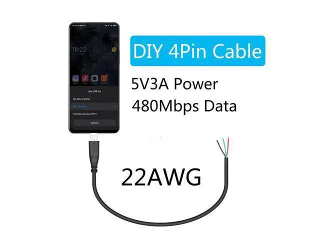 Alt view image 3 of 6 - Vszerda 4Pcs Short USB C to 4 Pin Bare Wire Open End Wire 11inch, 22AWG 5V/3A USB Type C Male Plug 4 Pin Pigtail Power and Data Cable,for USB Type C Equipment Installed or Replacement Repair DIY Cable