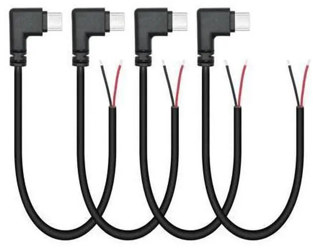 Main image of Vszerda 4Pcs Right Angle USB C to 2 Pin Bare Wire Open End Cable 9inch, 90 Degree Type C Male Plug Pigtail Power Wire 5V/3A, for USB Equipment Installed or Replacement Repair DIY Cable