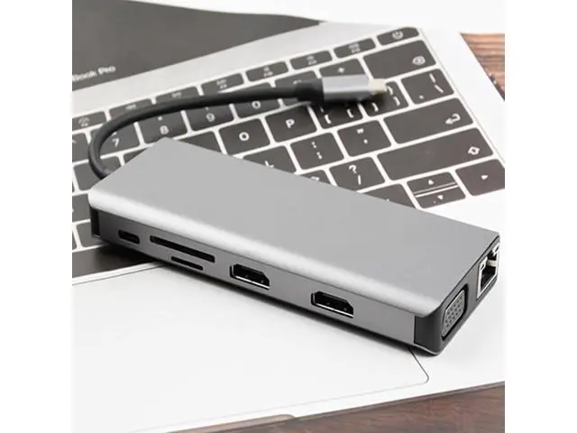 Alt view image 4 of 7 - Vszerda USB Type C Dual HDMI VGA Adapter Card Reader USB 3.0 HUB Screen Mirror