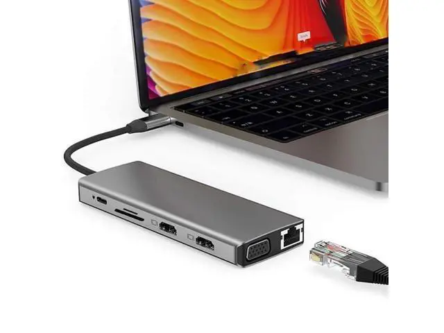 Alt view image 5 of 7 - Vszerda USB Type C Dual HDMI VGA Adapter Card Reader USB 3.0 HUB Screen Mirror