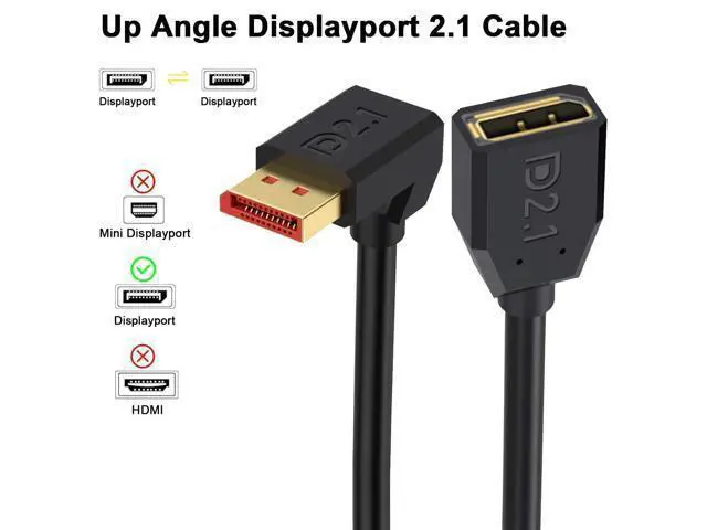 Alt view image 2 of 7 - Vszerda 16K Displayport 2.1 Cable 1.5FT, 90 Degree Up Angle Displayport Extension Cable, 54Gbps DP Support for 16K@30Hz, 8K@120Hz, 4K@240Hz 165Hz, HDR, HDCP,Gaming Monitor, TV, Graphics