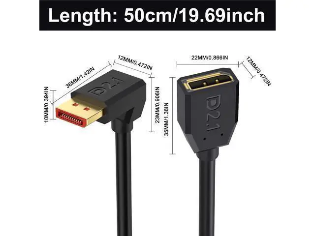 Alt view image 7 of 7 - Vszerda 16K Displayport 2.1 Cable 1.5FT, 90 Degree Up Angle Displayport Extension Cable, 54Gbps DP Support for 16K@30Hz, 8K@120Hz, 4K@240Hz 165Hz, HDR, HDCP,Gaming Monitor, TV, Graphics