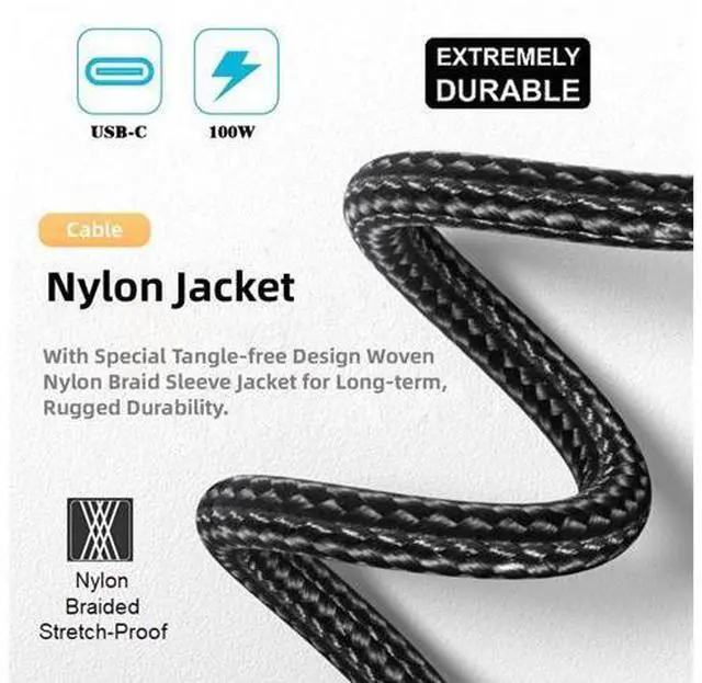 Alt view image 5 of 7 - Vszerda USB 3.1 USB-C Type C Male to Male Cable 10Gbps Data Transfer, 100W PD Charging Cord 4K 60Hz Video Monitor Cable Opposite U Shape Back Angled with Sleeve for Laptop, Chromebook 3.0M