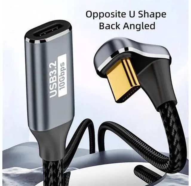 Alt view image 2 of 7 - Vszerda USB 3.1 USB-C Type C Male to Female Cable 10Gbps Data Transfer, 100W PD Charging Cord 4K 60Hz Video Monitor Cable Opposite U Shape Back Angled with Sleeve for Laptop, Chromebook 3.0M