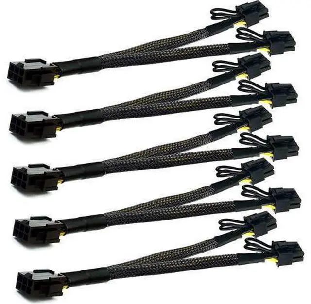 Main image of Vszerda 18 AWG PCI-e 6 Pin to Dual PCIe 8(6+2) Pin Graphics Card PCI Express Power Adapter GPU VGA Y-Splitter Extension Cable Video Card Sleeved Power Cable 12-inches (5 Pack)