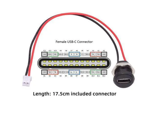 Alt view image 2 of 7 - Vszerda 5pcs DIY OEM Type C Female Socket to 2Pin Header Wire Extension DC 5V Power Cord Pitch=2.0mm Panel Mount USB C Waterproof Jack 17.5cm