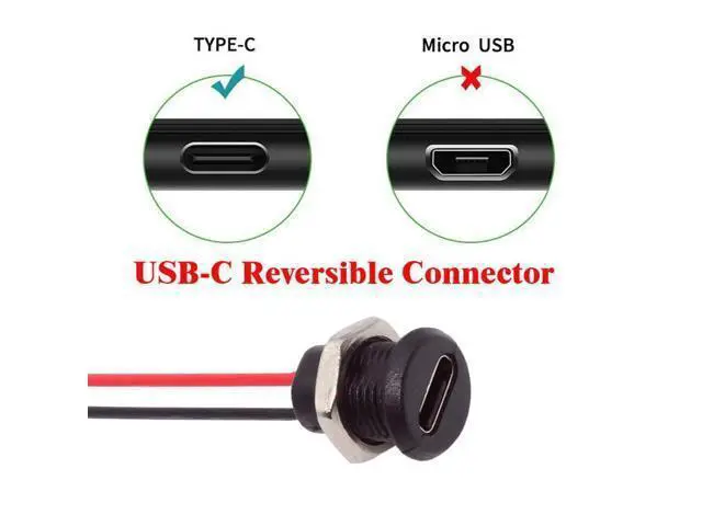 Alt view image 3 of 7 - Vszerda 5pcs DIY OEM Type C Female Socket to 2Pin Header Wire Extension DC 5V Power Cord Pitch=2.0mm Panel Mount USB C Waterproof Jack 17.5cm