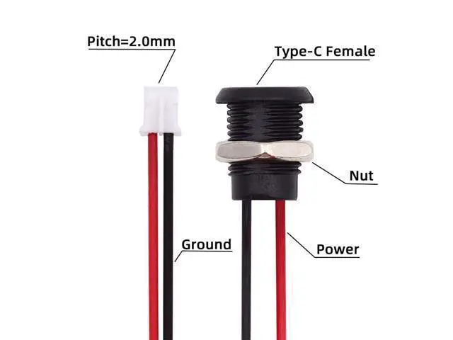 Alt view image 4 of 7 - Vszerda 5pcs DIY OEM Type C Female Socket to 2Pin Header Wire Extension DC 5V Power Cord Pitch=2.0mm Panel Mount USB C Waterproof Jack 17.5cm
