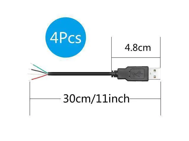 Alt view image 6 of 6 - Vszerda 4Pcs Short USB A Male 4 Pin Bare Wire 11inch,USB 5V/2A 4 Pin Pigtail Open End Power and Data Cable,for USB Equipment Installed or Replacement Repair DIY Cable