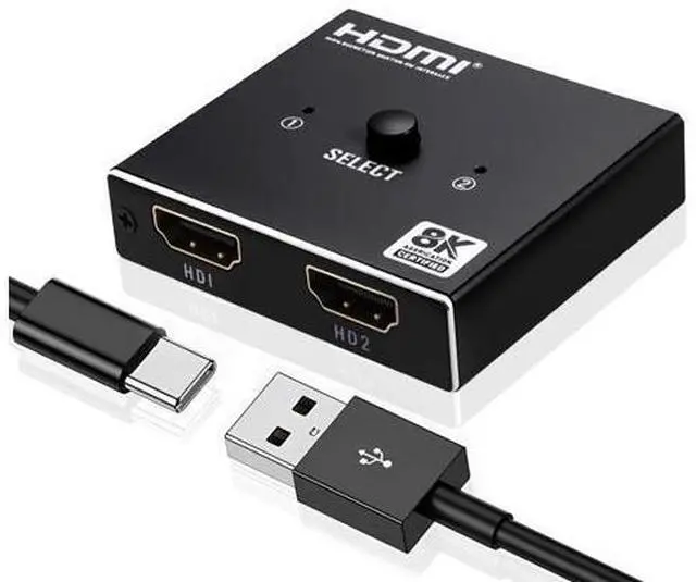 Main image of Vszerda HDMI Switch Splitter 8K@60Hz, Aluminum Bidirectional HDMI Switcher 2 in 1 Out, 2.1 Hub with USB C Power Cable Support HDCP2.2 Compatible with Xbox PS5/4 Blu-Ray Player Fire Stick