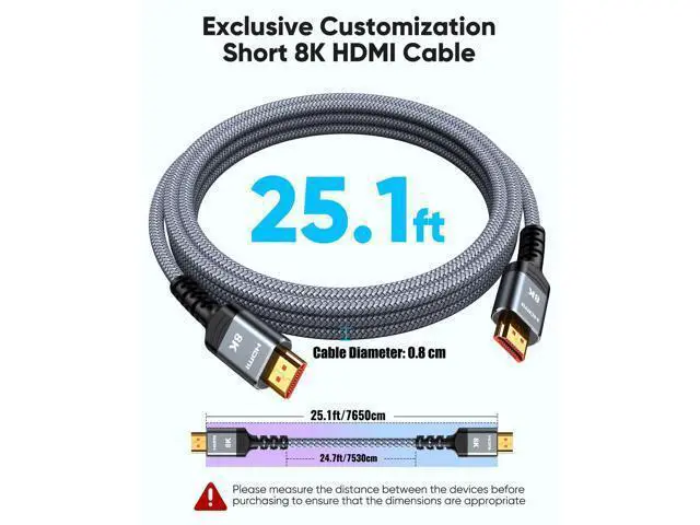 Alt view image 3 of 7 - Vszerda Long 8K HDMI Cable 25FT 48Gbps, 2.1 High Speed Gaming Cord 4K@120Hz 8K@60Hz RTX 3090 eARC 3D Compatible for PS5, UHD TV and Blu-ray Player