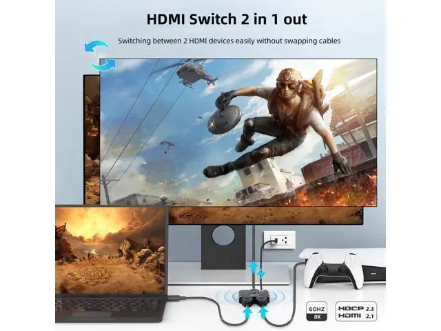 Alt view image 3 of 7 - Vszerda 8K HDMI 2.1 Switch 4K@120Hz 8K@60Hz, Aluminum HDMI Switcher 2 in 1 Out, HDM I Splitter Supports HDR10+ 48 Gbps 3D Dolby VRR, HDM I Switcher Compatible with TV PS5/4 B0X Laptops PC Projector