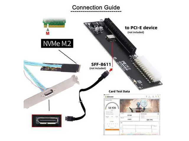 Alt view image 7 of 7 - Vszerda M.2 2280 NGFF Card Adapter PCI-E4.0 M-Key to Oculink SFF-8612 SFF-8611 Host Cable 30cm with Bracket for NVME U.2 SSD eGPU