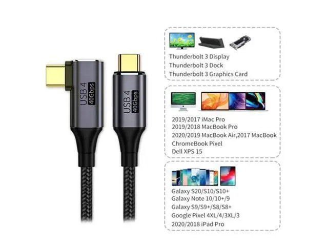 Alt view image 7 of 7 - Vszerda Right Angled 90 Degree USB4.0 to Straight USB4.0 Cable 40Gbps with 100W Charging and 5K@60Hz K@60Hz Compatible with Thunderbolt3/4 (1M)
