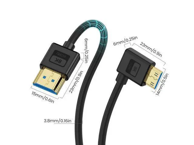 Alt view image 2 of 7 - Vszerda Ultra Thin 8K Mini HDMI to HDMI Cable 1ft, Short Soft Slim 90 Degree Left Angle Mini HDMI Silicone Cable with 8K@60Hz/4K@60Hz/48gbps for Camera, Laptop, HDTV