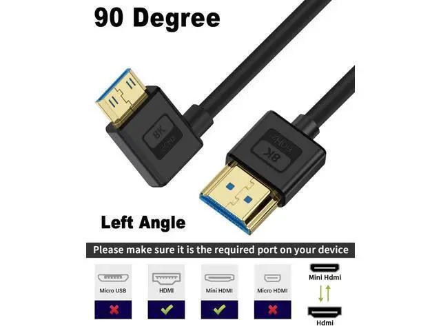 Alt view image 5 of 7 - Vszerda Ultra Thin 8K Mini HDMI to HDMI Cable 1ft, Short Soft Slim 90 Degree Left Angle Mini HDMI Silicone Cable with 8K@60Hz/4K@60Hz/48gbps for Camera, Laptop, HDTV