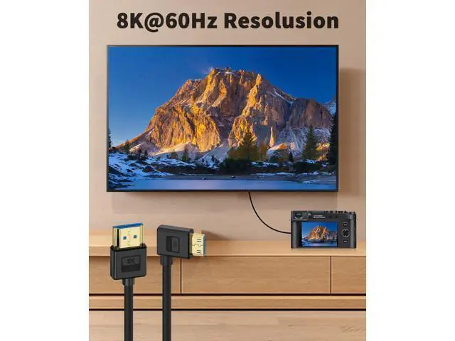 Alt view image 4 of 7 - Vszerda Ultra Thin 8K Mini HDMI to HDMI Cable 1ft, Short Soft Slim 90 Degree Left Angle Mini HDMI Silicone Cable with 8K@60Hz/4K@60Hz/48gbps for Camera, Laptop, HDTV