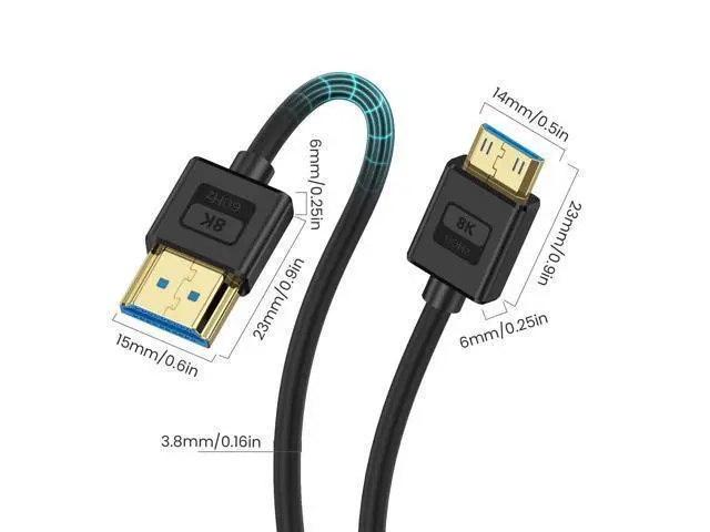 Alt view image 2 of 7 - Vszerda Ultra Thin 8K Mini HDMI to HDMI Cable Short, 1ft Mini HDMI 2.1 Cable 48Gbps Soft Slim Silicone Cord Support 8K@60Hz Compatible with Camcorder,Camera, Laptop, HDTV