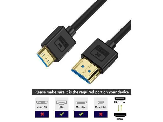 Alt view image 5 of 7 - Vszerda Ultra Thin 8K Mini HDMI to HDMI Cable Short, 1ft Mini HDMI 2.1 Cable 48Gbps Soft Slim Silicone Cord Support 8K@60Hz Compatible with Camcorder,Camera, Laptop, HDTV