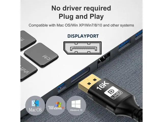 Alt view image 5 of 7 - Vszerda 16K 60hz Mini DisplayPort 2.1 Mini-DP 2.0 to DP Cable 8K 120hz Ultra-HD UHD Compatible FreeSync G-Sync Gaming Monitor 4090 7900 2M