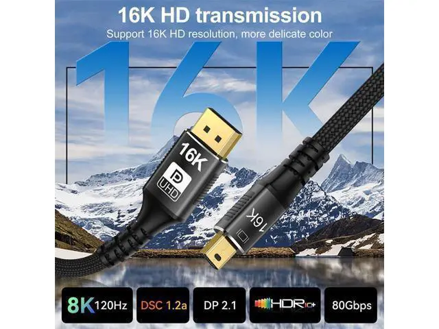 Alt view image 6 of 7 - Vszerda 16K 60hz Mini DisplayPort 2.1 Mini-DP 2.0 to DP Cable 8K 120hz Ultra-HD UHD Compatible FreeSync G-Sync Gaming Monitor 4090 7900 2M