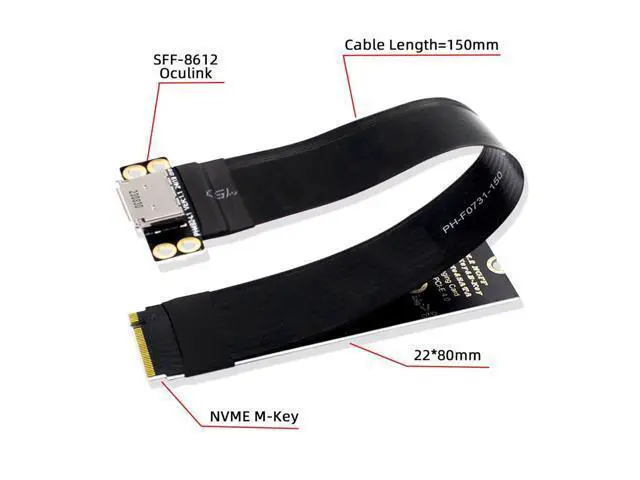 Alt view image 2 of 7 - Vszerda M.2 M-Key 2280 NGFF PCI-E4.0 to Oculink SFF-8612 SFF-8611 Host Cable 15cm for NVME U.2 SSD eGPU