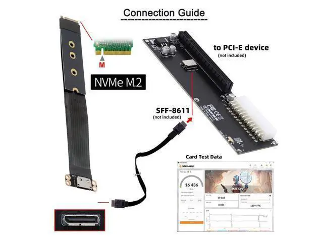 Alt view image 5 of 7 - Vszerda M.2 M-Key 2280 NGFF PCI-E4.0 to Oculink SFF-8612 SFF-8611 Host Cable 15cm for NVME U.2 SSD eGPU