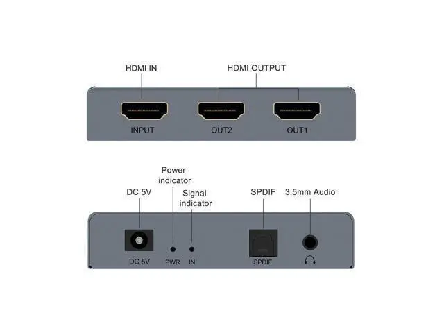 Alt view image 3 of 7 - HDMI2.0 Splitter 1 in 2 Out with HDMI 1X2 Audio Extractor + Optical and 3.5mm Audio Output Powered Splitter 1 Source onto 2 Displays Support 3D 4K60HZ for PS4 Xbox One DVD Blu-ray Player TV Projector